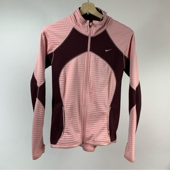 Nike Therma Sphere Zip-up Pink Maroon Waffle Gold Full Zip Soft Shell Jacket S - Picture 1 of 8